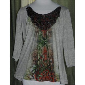 Ladies size 2X Energe World pull over stretch blend beaded neckline top